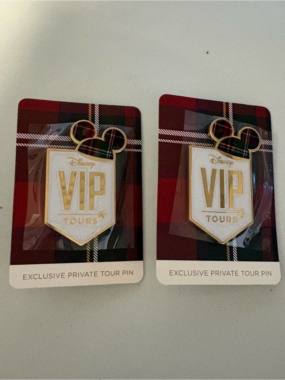 Disney VIP Tours Enamel Pin Set - Gold & White with Red Plaid Cards